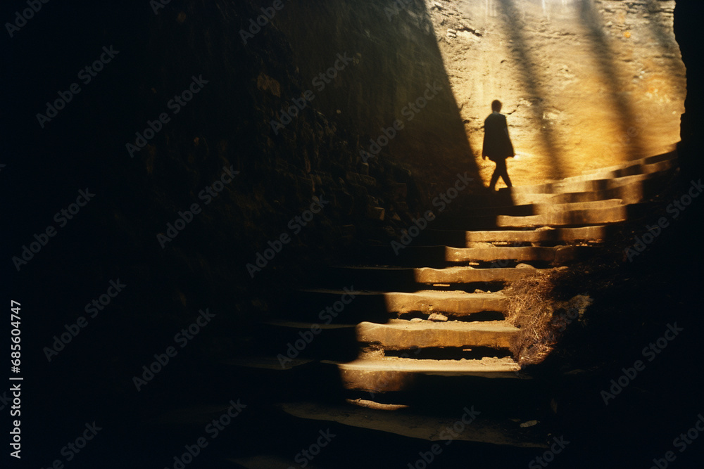 Aufkleber Visual metaphor of ascending stairs, embodying the continuous climb towards higher consciousness and self-awareness.