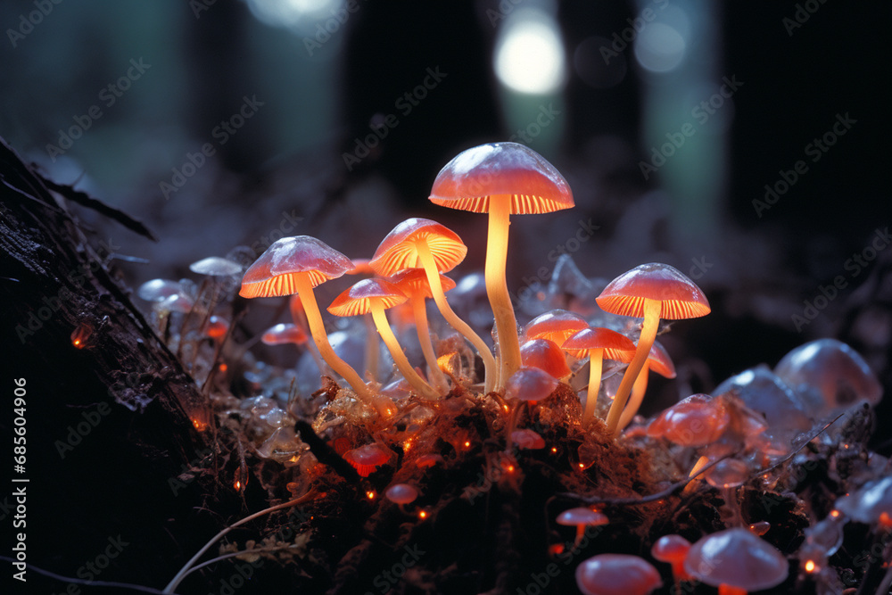 Poster An enchanting image capturing the mystical glow of a luminescent fungus, adding an element of magic to artistic designs.