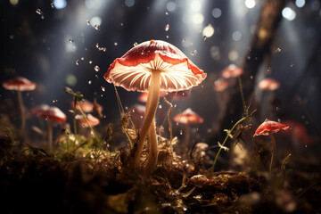 An explosive burst of light emanating from a mushroom, creating a visually impactful image for designs that demand attention.