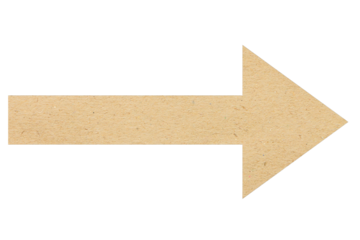 Brown cardboard arrow on transparent background. PNG