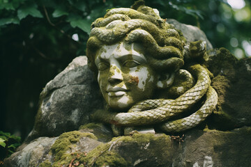 Fototapeta premium A Gorgon, a mythical creature with snakes for hair, turning anything it gazes upon to stone.