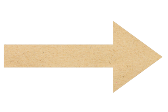 Brown cardboard arrow on transparent background. PNG