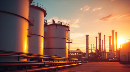 Obraz premium Industrial view at oil refinery plant form industry at sunset