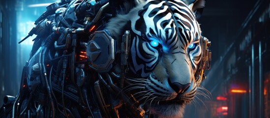 cyberpunk style cyborg tiger robot background wallpaper ai generated image