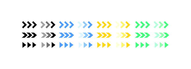 Arrow icons for turns. Flat, color, arrows to the right, arrows for turns. Vector icons