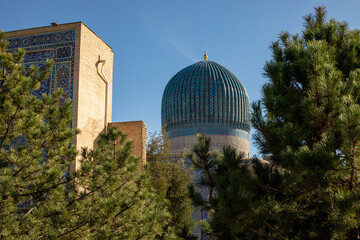 building in Central Asia with a beautiful Dome on the top, Amir Temur Mausoleum, madrasah,...