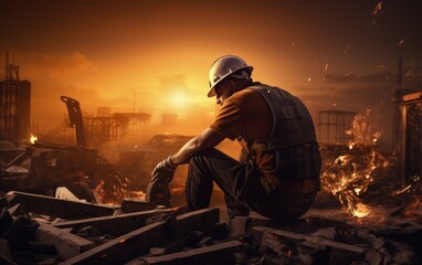 Fototapeta premium A construction worker sunset background