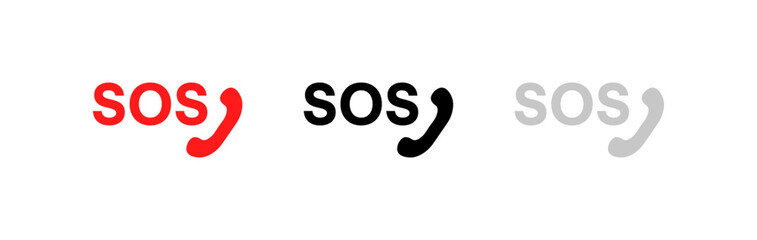 SOS icons. Different styles, handset and SOS, SOS icons. Vector icons