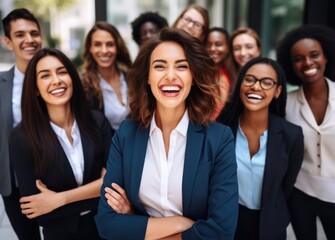 Diversity, portrait selfie and business women teamwork, global success or group empowerment in office leadership. Social media career of asian, black woman and senior people or staff profile picture - Powered by Adobe