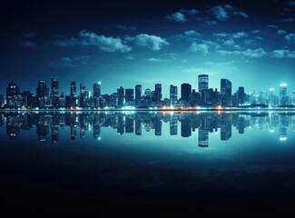 Fototapeta premium blue neon light city background