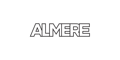 Almere in the Netherlands emblem. The design features a geometric style, vector illustration with bold typography in a modern font. The graphic slogan lettering.