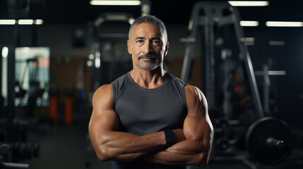 Fototapeta na wymiar Confident Muscular Man at Gym - High-Definition Fitness Portrait