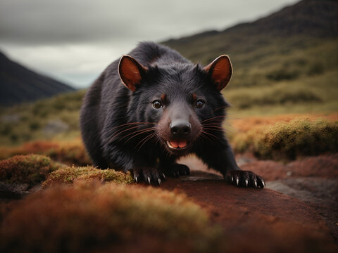 Tasmanian devil stooping down to prey