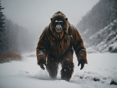 Yeti walking toward us in the snow