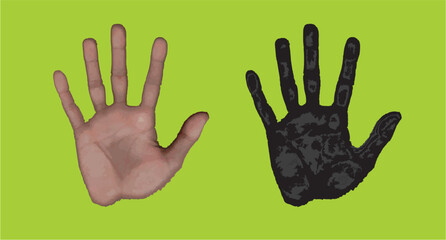 Fototapeta premium Vector concept or conceptual cute paint human hand or handprint of child isolated on white background for art, childhood, fun, happy, infant, symbol, kid, identity, education, school, little or young