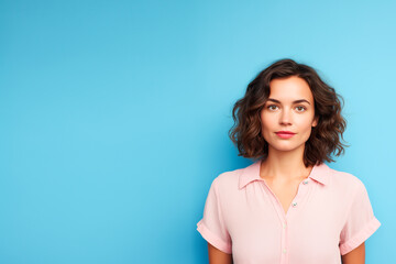 Obraz premium an European woman in her 30s. pastel color background