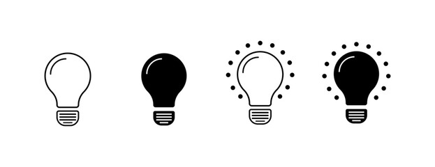 Light bulb icons. Silhouette, black, burning light bulbs icons. Vector icons