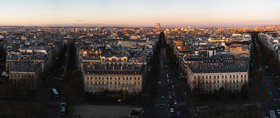 Big Panorama of Paris at sunset