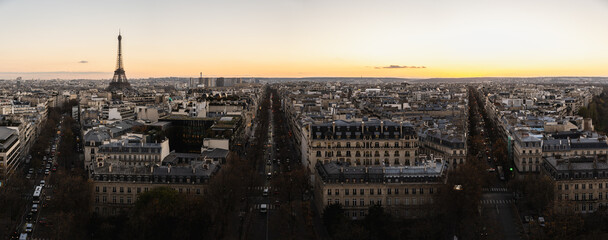 Paris panorama, capital of France, at sunset and view on the Eiffel Tower