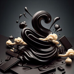 Chok blocks falling into liquid chocolate splashing.