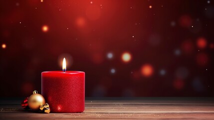 Red Candle With Christmas Decoration, copy space and generative ai
