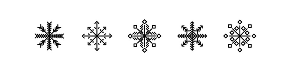 Snowflakes icons. Linear, Merry Christmas snowflakes design, set of snowflakes for Christmas. Vector icons