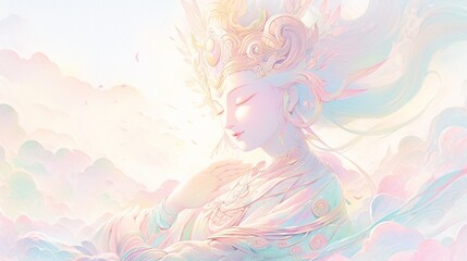 Obraz na płótnie Canvas Divine Emanations: Goddesses of Buddhism, Tara, Kuan Yin, Avalokiteshvara, Prajnaparamita, Akasagarbha, Mahasthamaprapta.