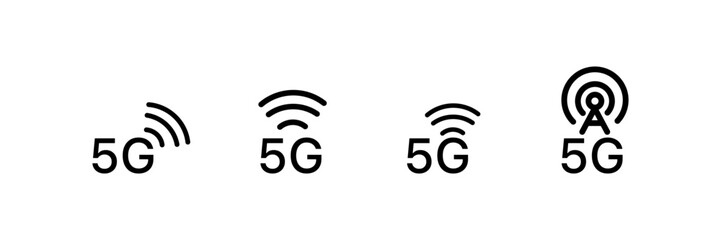 5G Internet distribution. Silhouette, black, 5G signal icons. Vector icons