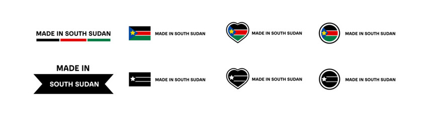 Made in South Sudan icons. Different styles, Made in South Sudan square, heart, circle icons. Vector icons