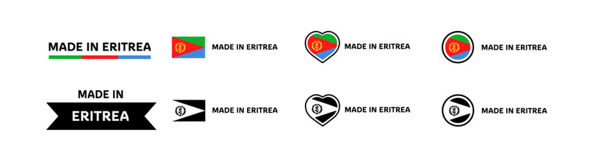 Made in Eritrea flag icons. Different styles, Made in Eritrea flag in square, heart, circle icons. Vector icons