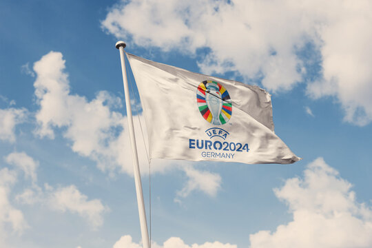 November 29, 2023, Brazil. In this photo illustration the UEFA European Football Championship (EURO 2024) soon appears on a flag.