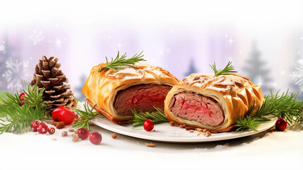Obraz na płótnie Canvas Culinary Perfection, Beef Wellington Creation, Epicurean Elegance, Masterful Cooking, Succulent Beef, Puff Pastry Layers, Elegant Entrée, Culinary Opulence, Beef Wellington Excellence, Gourmet 