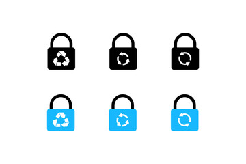 Lock for key icons. Different styles, lock with bio recycling icon, update. Vector icons