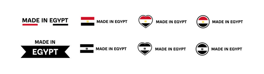 Made in Egypt flag icons. Different styles, Made in Egypt flag in square, heart, circle icons. Vector icons