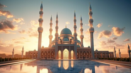 Mosque with beauty sky impressive place of worship - obrazy, fototapety, plakaty