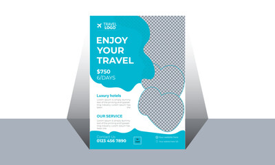 Travel poster or flyer pamphlet brochure design layout space for photo background. Yellow Travel flyer template for travel agency