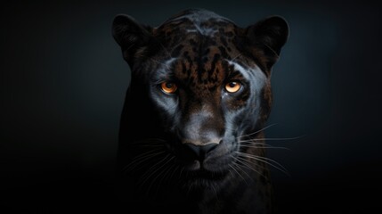 Black panther face on dark background