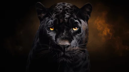 Fotobehang Black panther face on dark background © romanets_v