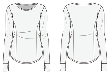 women's active long sleeve top, Fashion Flat Sketch Vector Illustration, CAD, Technical Drawing, Flat Drawing, Template, Mockup. 