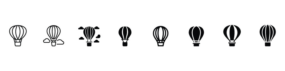  air balloon icon, Silhouette of hot air balloon. Air transport for travel, Hot air balloon icon, Hot air balloon icon, hot air balloon in the sky