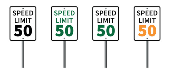 Speed limit 50 sign, limit 50 traffic light. American road sign on white background. - obrazy, fototapety, plakaty