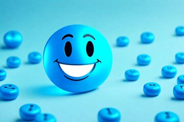 Positive thinking in mental health, happy emoji with mini smiley emojis behind 