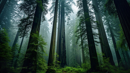Fototapeta na wymiar Misty forest. Generative Ai