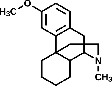 Dextromethorphan structural formula, vector illustration
