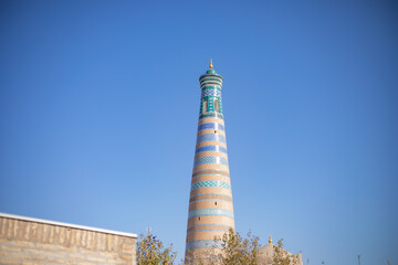 beautiful tall structure in the center of Citadel, Khiva, the Khoresm agricultural oasis, Citadel.