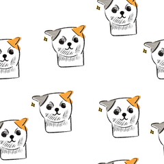 cat face cartoon illustration seamless on white background.