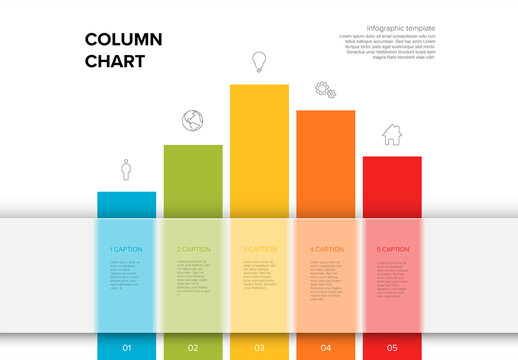 Infographic block chart report template with labels on semi transparent stripe