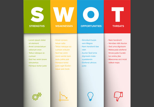 Color SWOT diagram schema template for your analysis