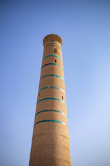 beautiful ant view of a historical tall structure in a citadel, Khiva, the Khoresm agricultural oasis, Citadel.