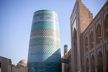 a beautiful buildings in a historical City in Central Asia, Khiva, the Khoresm agricultural oasis,...